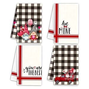 Hand Towels, 4pc, Valentine's Day I love you Kitchen Dish Towels, 18 x 29